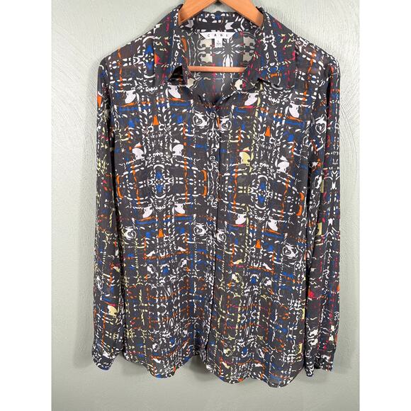 Cabi Women's Large Semi Sheer Festival Geometric Abstract Colorful Casual Blouse - Picture 9 of 11